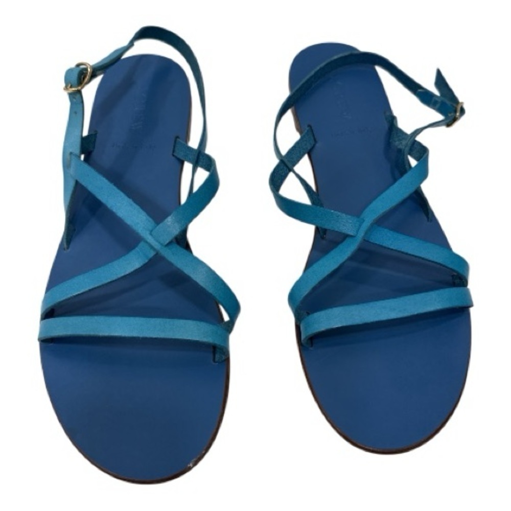 J. Crew Blue Strappy Sandals flat size 10.5 made in Italy - Picture 11 of 12